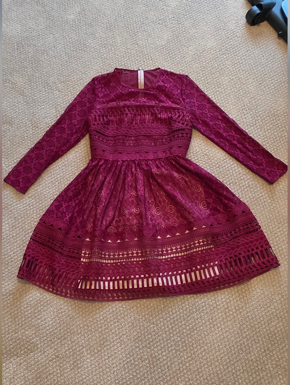 ASOS Burgundy Lace Long Sleeve Mini Dress